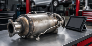 Dieselpartikelfilter auf einer Werkbank zur Diagnose und professionellen DPF-Reinigung