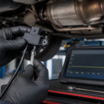 Diagnose eines defekten DPF-Differenzdrucksensors mit Druckleitungen und Messgerät