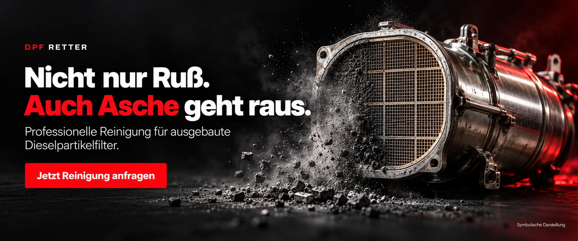Nicht nur Ruß. Auch Asche geht raus. Reinigung bereits ausgebauter Dieselpartikelfilter – symbolische Darstellung.