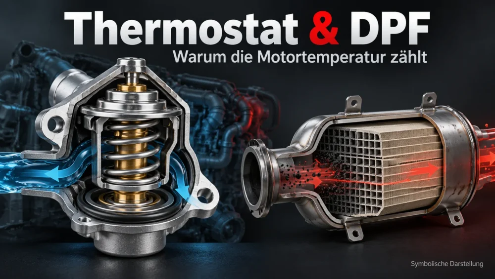 Symbolische Darstellung eines Kühlmittelthermostats und eines separaten Dieselpartikelfilters.